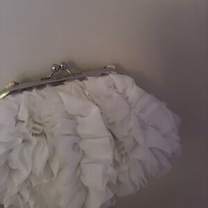 RSVP White Ruffled Clutch with Silver Accents